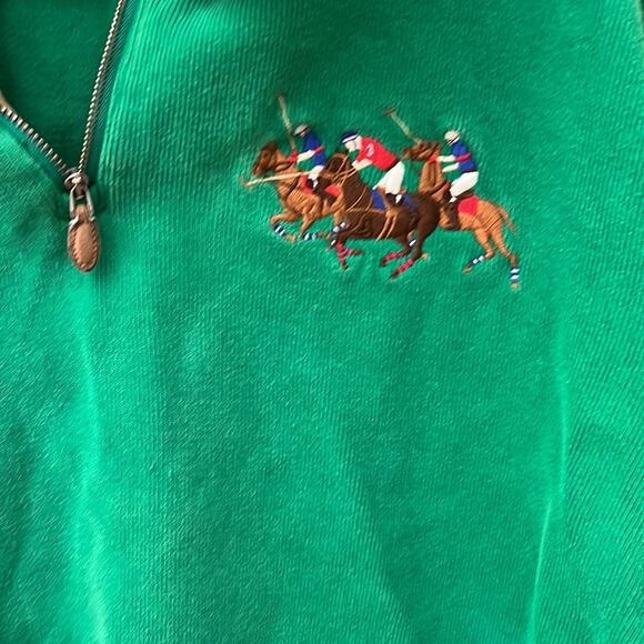 VTG Polo Ralph Lauren Half Zipper Sweatshirt Sweater 90s Horse triple Green-XL - Picture 2 of 3